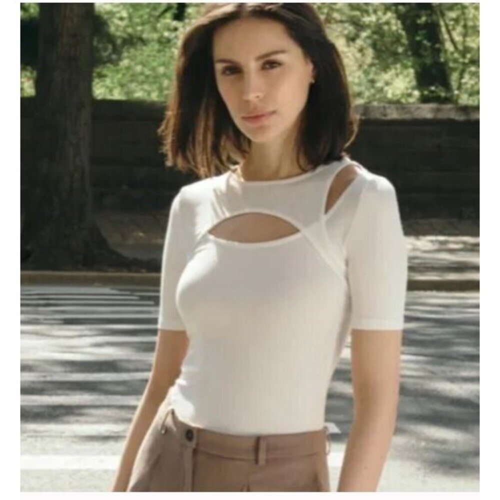 Marcella Tee NWT Top Off White Bowen Cutout Retail $102 Womens Size S - Picture 12 of 12